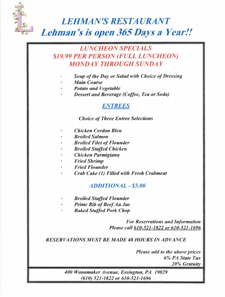 Lunch menu